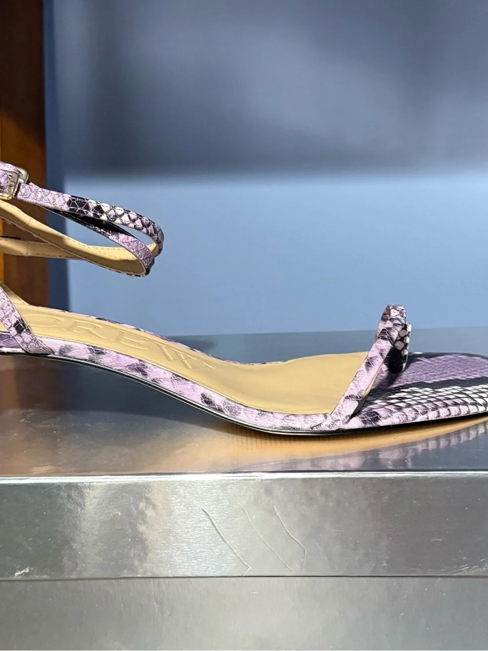 J. Crew Lavender Snake-Print Strappy Sandal